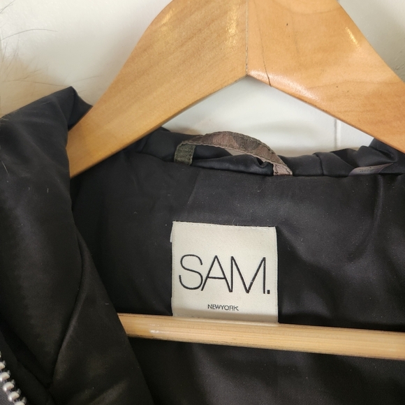 SAM. Green Camo Bomber Insulated Jacket Racoon Fur Trim Size XS Winter Coat - Picture 11 of 14